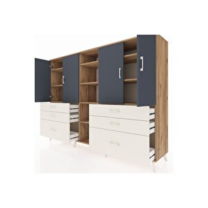 Hyperion Dolap 10 Raflı 6 Çekmeceli 4 Kapaklı 220x44x163 Çam-antrasit/aytaşı