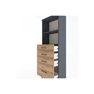 Arges Dolap 2 Raflı 4 Çekmeceli 60x30x163 Antrasit-çam