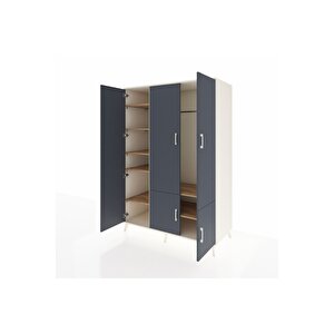 Kronos Dolap 7 Raflı 5 Kapaklı Tek Askılı 132x59x195 Aytaşı-antrasit/çam