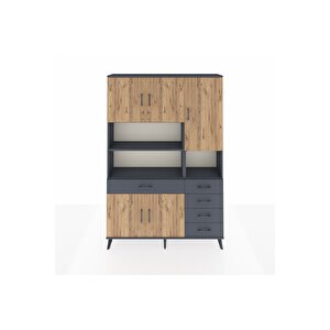 Arges Dolap 9 Raflı 5 Çekmeceli 5 Kapaklı 132x30x195 Antrasit-çam/antrasit