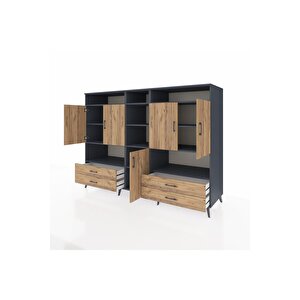 Kronos Dolap 12 Raflı 4 Çekmeceli 5 Kapaklı 220x59x163 Antrasit-çam