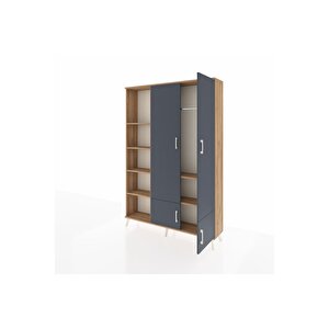 Arges Dolap 6 Raflı 4 Kapaklı Tek Askılı 132x30x195 Çam-antrasit/çam