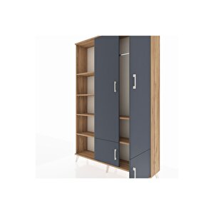 Arges Dolap 6 Raflı 4 Kapaklı Tek Askılı 132x30x195 Çam-antrasit/çam