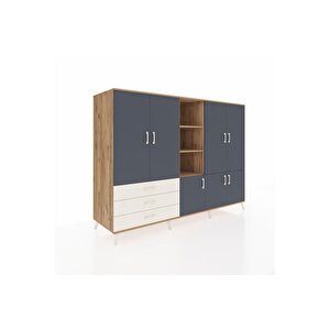 Kronos Dolap 11 Raflı 3 Çekmeceli 7 Kapaklı 220x59x163 Çam-antrasit/aytaşı