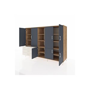 Kronos Dolap 11 Raflı 3 Çekmeceli 7 Kapaklı 220x59x163 Çam-antrasit/aytaşı