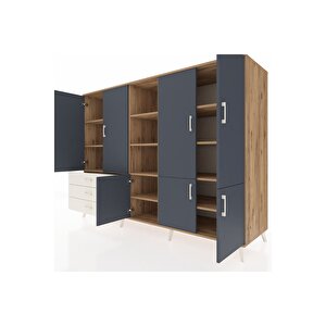 Kronos Dolap 11 Raflı 3 Çekmeceli 7 Kapaklı 220x59x163 Çam-antrasit/aytaşı