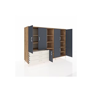 Kronos Dolap 11 Raflı 3 Çekmeceli 7 Kapaklı 220x59x163 Çam-antrasit/aytaşı