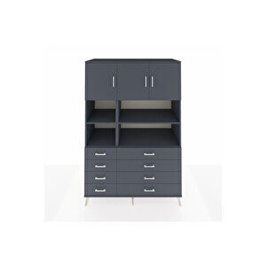 Kronos Dolap 8 Raflı 8 Çekmeceli 3 Kapaklı 132x59x195 Antrasit-antrasit/antrasit