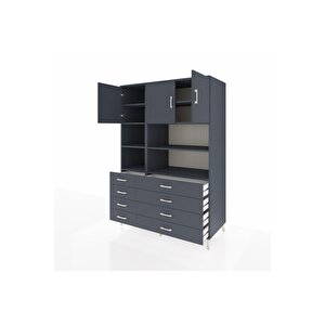 Kronos Dolap 8 Raflı 8 Çekmeceli 3 Kapaklı 132x59x195 Antrasit-antrasit/antrasit