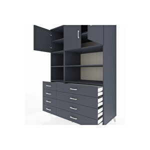 Kronos Dolap 8 Raflı 8 Çekmeceli 3 Kapaklı 132x59x195 Antrasit-antrasit/antrasit