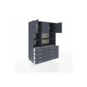 Kronos Dolap 8 Raflı 8 Çekmeceli 3 Kapaklı 132x59x195 Antrasit-antrasit/antrasit