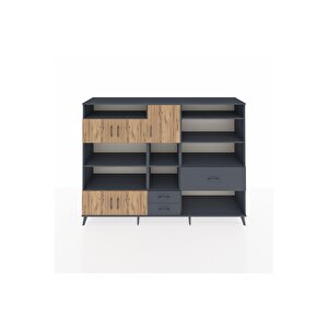 Hyperion Dolap 13 Raflı 3 Çekmeceli 5 Kapaklı 220x44x163 Antrasit-çam/antrasit