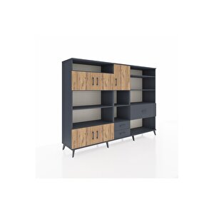 Hyperion Dolap 13 Raflı 3 Çekmeceli 5 Kapaklı 220x44x163 Antrasit-çam/antrasit
