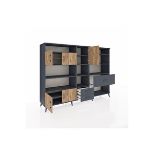Hyperion Dolap 13 Raflı 3 Çekmeceli 5 Kapaklı 220x44x163 Antrasit-çam/antrasit