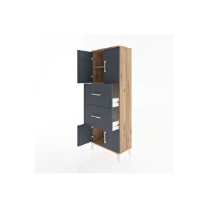 Arges Dolap 2 Raflı 2 Çekmeceli 4 Kapaklı 60x30x163 Çam-antrasit