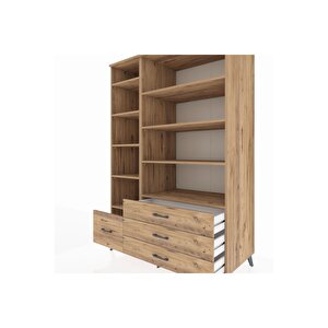 Kronos Dolap 9 Raflı 4 Çekmeceli  132x59x195 Çam-çam/çam