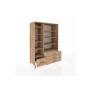 Kronos Dolap 9 Raflı 4 Çekmeceli  132x59x195 Çam-çam/çam