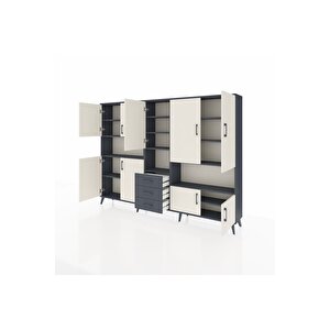 Arges Dolap 13 Raflı 3 Çekmeceli 9 Kapaklı 220x30x163 Antrasit-aytaşı/antrasit