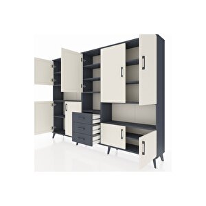 Arges Dolap 13 Raflı 3 Çekmeceli 9 Kapaklı 220x30x163 Antrasit-aytaşı/antrasit