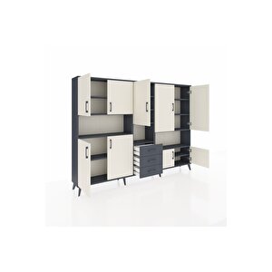 Arges Dolap 13 Raflı 3 Çekmeceli 9 Kapaklı 220x30x163 Antrasit-aytaşı/antrasit