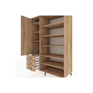 Kronos Dolap 9 Raflı 3 Çekmeceli 3 Kapaklı 132x59x195 Çam-çam/çam