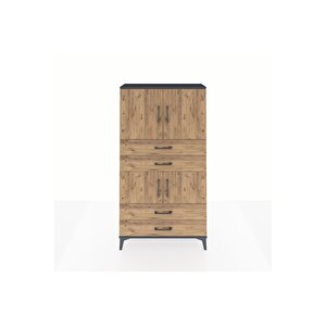 Arges Dolap 3 Raflı 4 Çekmeceli 4 Kapaklı 88x30x163 Antrasit-çam