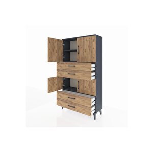 Arges Dolap 3 Raflı 4 Çekmeceli 4 Kapaklı 88x30x163 Antrasit-çam