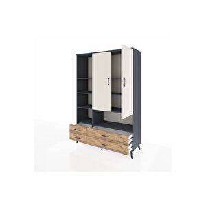 Hyperion Dolap 8 Raflı 4 Çekmeceli 2 Kapaklı 132x44x195 Antrasit-aytaşı/çam