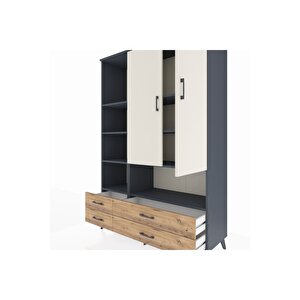 Hyperion Dolap 8 Raflı 4 Çekmeceli 2 Kapaklı 132x44x195 Antrasit-aytaşı/çam