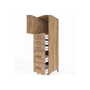 Kronos Dolap Tek Raflı 5 Çekmeceli Tek Kapaklı 44x59x182 Çam-çam