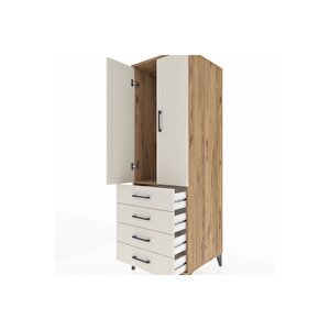 Kronos Dolap Tek Raflı 4 Çekmeceli Tek Askılı 60x59x182 Çam-aytaşı