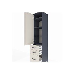 Hyperion Dolap 4 Raflı 3 Çekmeceli Tek Kapaklı 44x44x195 Antrasit-aytaşı