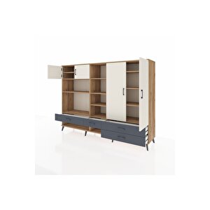 Hyperion Dolap 12 Raflı 4 Çekmeceli 4 Kapaklı 220x44x163 Çam-aytaşı/antrasit