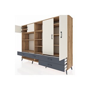 Hyperion Dolap 12 Raflı 4 Çekmeceli 4 Kapaklı 220x44x163 Çam-aytaşı/antrasit