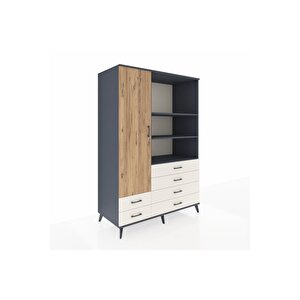 Kronos Dolap 7 Raflı 6 Çekmeceli Tek Kapaklı  132x59x195 Antrasit-çam/aytaşı