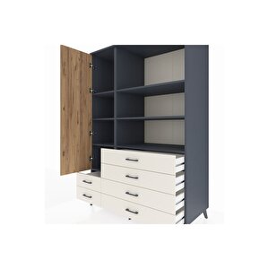 Kronos Dolap 7 Raflı 6 Çekmeceli Tek Kapaklı  132x59x195 Antrasit-çam/aytaşı