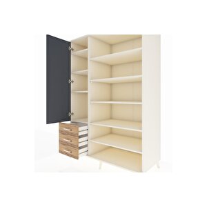 Kronos Dolap 9 Raflı 3 Çekmeceli 3 Kapaklı 132x59x195 Aytaşı-antrasit/çam