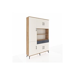 Arges Dolap 10 Raflı Tek Çekmeceli 6 Kapaklı 132x30x195 Çam-aytaşı/antrasit