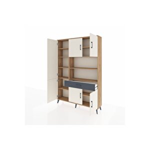 Arges Dolap 10 Raflı Tek Çekmeceli 6 Kapaklı 132x30x195 Çam-aytaşı/antrasit