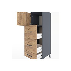 Hyperion Dolap Tek Raflı 3 Çekmeceli Tek Kapaklı 44x44x134 Antrasit-çam