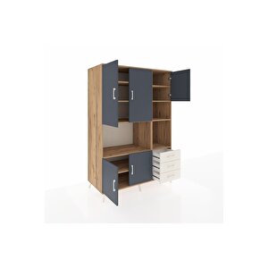 Kronos Dolap 9 Raflı 3 Çekmeceli 5 Kapaklı 132x59x195 Çam-antrasit/aytaşı