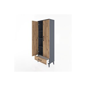 Arges Dolap 4 Raflı Tek Çekmeceli 2 Kapaklı 60x30x163 Antrasit-çam