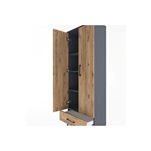 Arges Dolap 4 Raflı Tek Çekmeceli 2 Kapaklı 60x30x163 Antrasit-çam