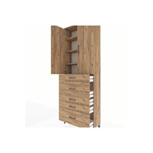 Arges Dolap 4 Raflı 5 Çekmeceli 2 Kapaklı 88x30x243 Çam-çam