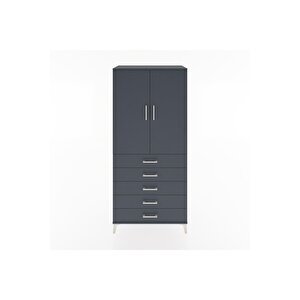 Hyperion Dolap 3 Raflı 5 Çekmeceli 2 Kapaklı 88x44x195 Antrasit-antrasit