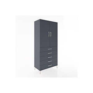Hyperion Dolap 3 Raflı 5 Çekmeceli 2 Kapaklı 88x44x195 Antrasit-antrasit