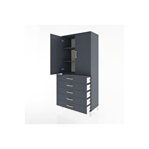 Hyperion Dolap 3 Raflı 5 Çekmeceli 2 Kapaklı 88x44x195 Antrasit-antrasit