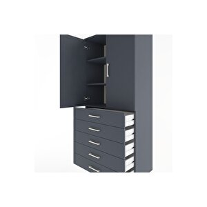 Hyperion Dolap 3 Raflı 5 Çekmeceli 2 Kapaklı 88x44x195 Antrasit-antrasit