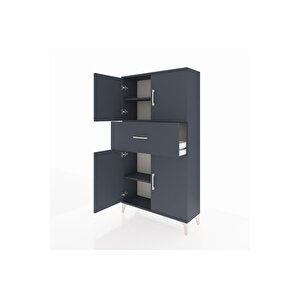 Arges Dolap 3 Raflı Tek Çekmeceli 4 Kapaklı 88x30x163 Antrasit-antrasit