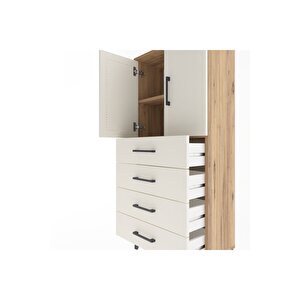 Arges Dolap 2 Raflı 4 Çekmeceli 2 Kapaklı 60x30x134 Çam-aytaşı